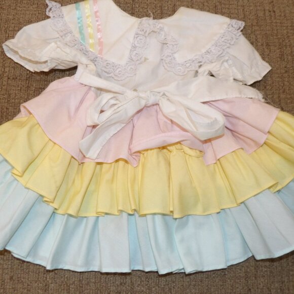 Pastel Rainbow Baby Girl Dress Kandy Ann Vintage Dress Size 12 Months - Picture 7 of 15